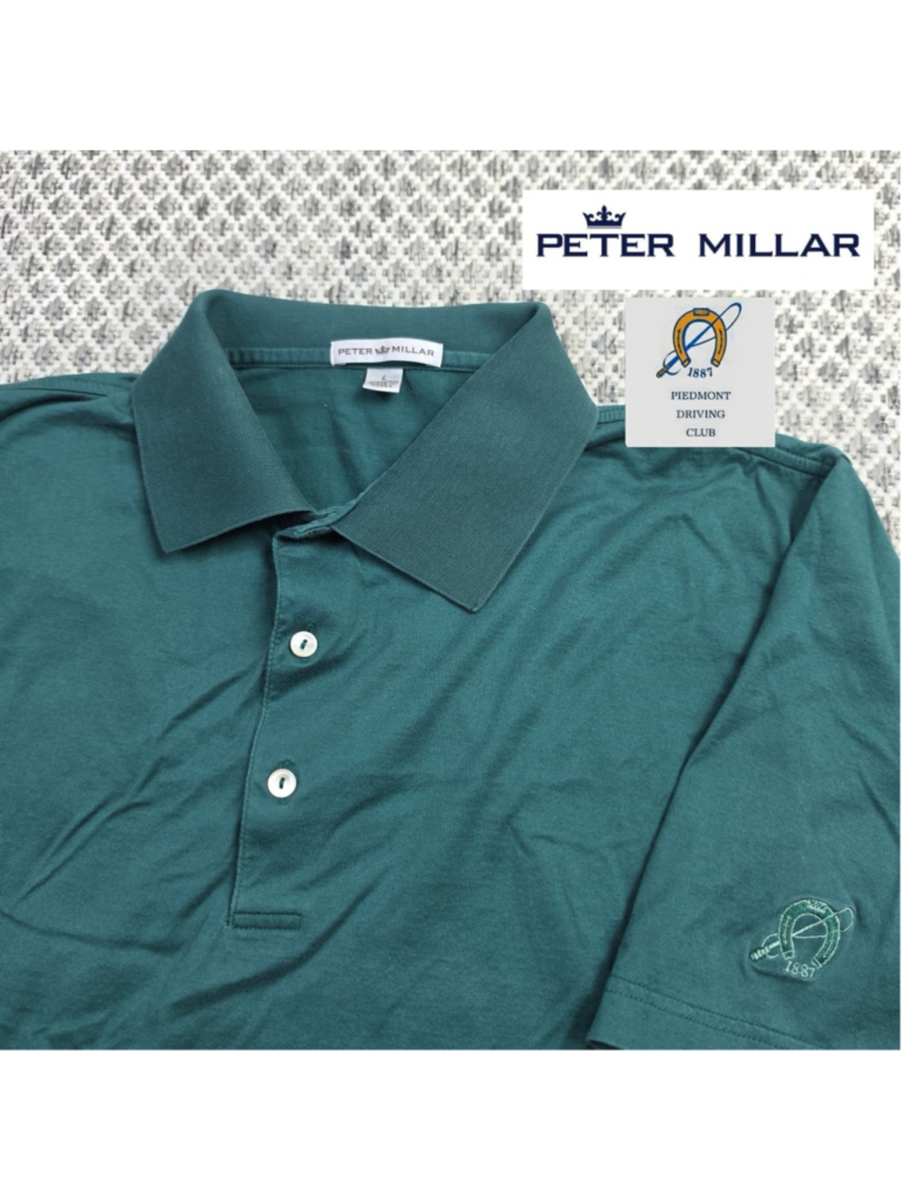 Peter Millar Piedmont Driving Club Polo Mens L Green 100% Cotton Made Korea